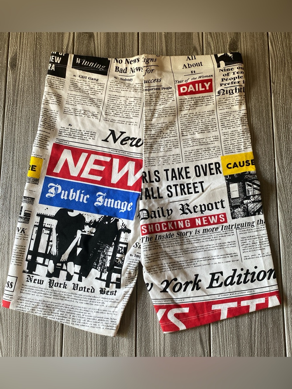 Forever 21 Women’s Newspaper-Print Shorts in White with Red & Blue Accents